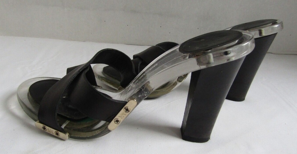Michael Kors Black Leather Lucite Heels Chic Y2K Slide Sandals 6.5 - Picture 9 of 13